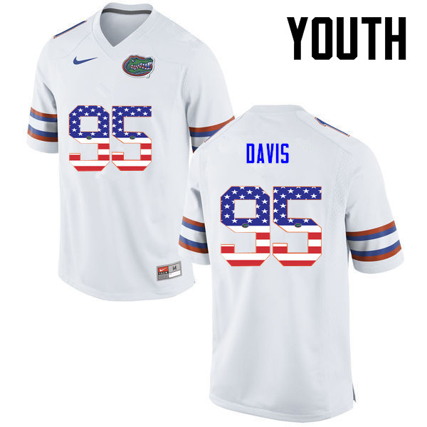 Youth Florida Gators #95 Keivonnis Davis College Football USA Flag Fashion Jerseys-White